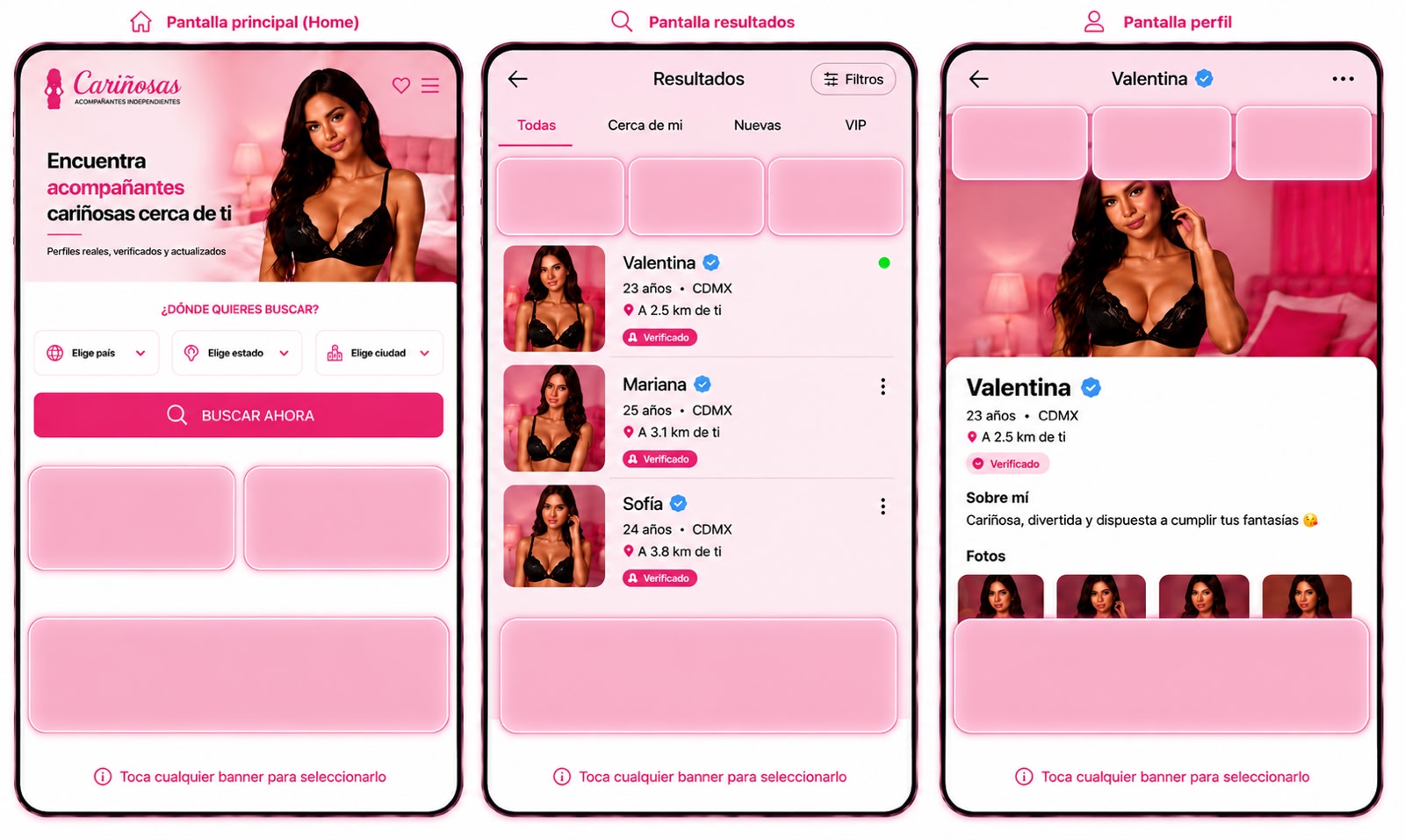 Espacios publicitarios premium: home, resultados y perfil